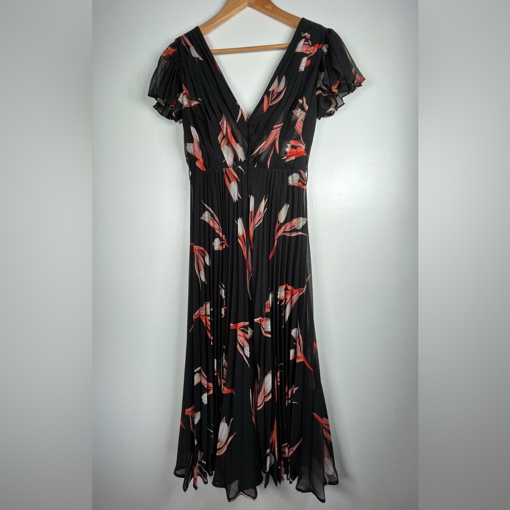 BA & SH Pleated Floral Wide leg Jumpsuit Black/ orange women’s size S